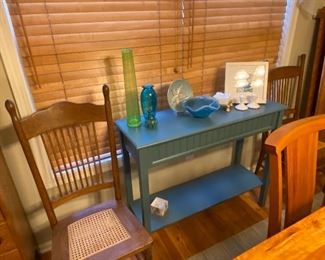 Pair of Vintage Dining Chairs with Cane Seating, Aqua Buffet, Home Décor