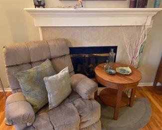 Comfortable La-Z-Boy Recliner, Solid Wood Round Side Table with Shelf, Half Moon Area Rugs