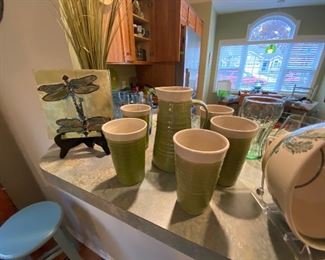 Pottery Pitcher with Glasses