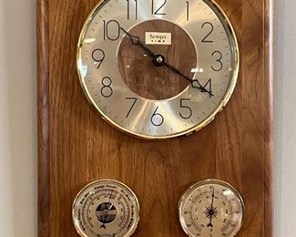 Rectangular TEMPO TIME Wall Clock with Thermometer and Barometer