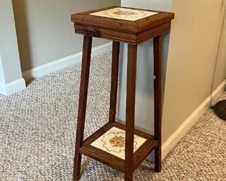 Vintage Plant Stand with Tile Accents