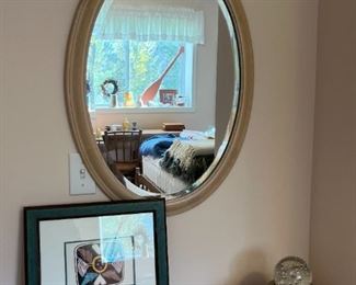 Beveled Oval Wall Mirror, Inuit Art Print, Sound Machine
