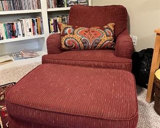 View of second chair and ottoman available 