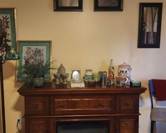 Electric Fireplace, pottery, wall decor