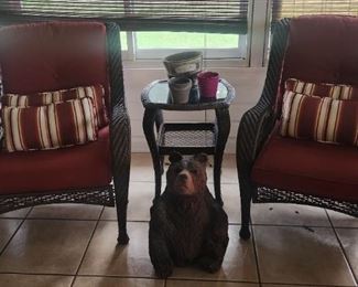 patio furniture and bear