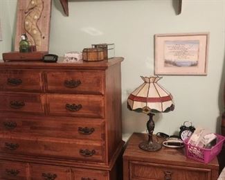 Chest of drawers, nightstand, tiffany style lamp (this one needs some TLC)