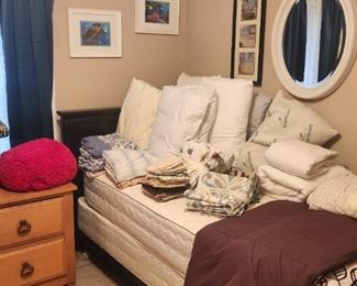 twin bed, linens