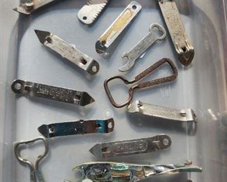 Vintage can openers, several beers to choose from.
