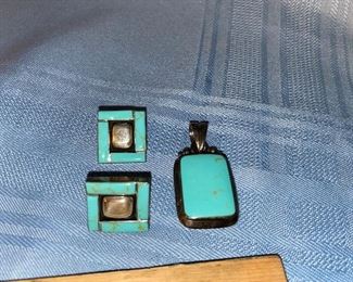 Sterling and Turquoise Earrings and Pendant $40.00 