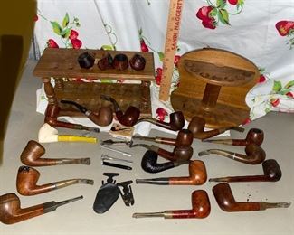 18 Pipes, 4 bowls, Tools and 2 Stands $60.00