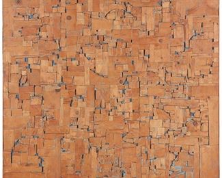 2
Bernard Langlais
1921-1977
"Plan With Blue"
Wood assemblage and oil on canvas
With letterpress signature at lower center left: Bernard Langlais; signed again verso
81" H x 68" W x 2.625" D
Estimate: $6,000 - $8,000