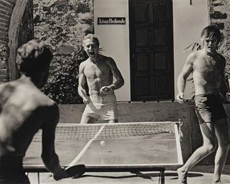 13
Lawrence Schiller
b. 1936
"Paul Newman And Robert Redford (Ping Pong)," 1968
Gelatin silver print on paper
Edition: 5/15, printing date unknown
Signed, titled, dated, and numbered, verso, according to the gallery label affixed to the frame's backing paper
Sight: 26.5" H x 28.5" W; Sheet: 30" H x 40" W
Estimate: $6,000 - $8,000