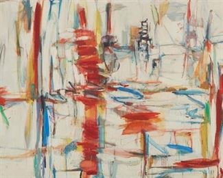 26
Robert S. Neuman
1926-2015
"Ciudad De Corazones," 1959-1960
Oil on canvas
Signed twice, titled, dated and inscribed verso: Robert S. Neuman / Boston
77" H x 146" W
Estimate: $8,000 - $12,000