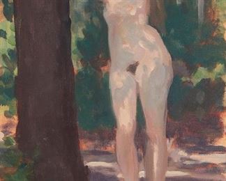 32
Paul Resika
b. 1928
"The Summer Light," 1969
Oil on canvas
Signed and dated lower left: Resika; titled on a label affixed to the stretcher, verso
16" H x 10" W
Estimate: $2,500 - $3,500