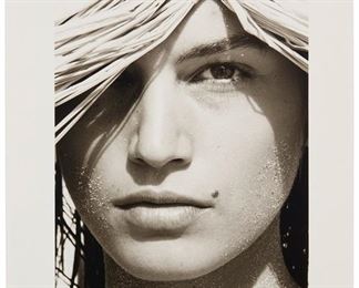 36
Herb Ritts
1952-2003
"Cindy Crawford, Hawaii (H)," 1988
Silver gelatin print on paper
Edition: 2/2, printing date unknown
Copyright ink stamped, signed, titled, and numbered in pencil, verso: Mark McKenna - Executive Director, Herb Ritts Foundation; with other numbered notations verso
Image: 13.25" H x 8" W; Sheet: 14" H x 11" W
Estimate: $1,000 - $2,000