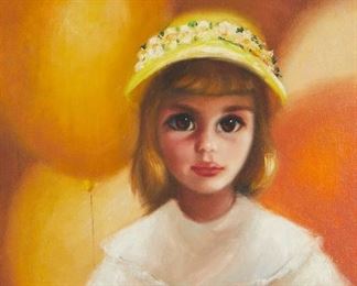 42
Margaret Keane
1927-2022
Untitled, (Girl With A Yellow Hat), 1957
Oil on canvas board
Signed and dated lower left: Keane
24" H x 17.75" W
Estimate: $5,000 - $7,000