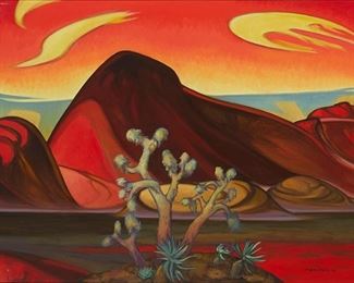 44
Tarmo Pasto
1906-1986
"Red Evening II," #20, 1974
Oil on canvas
Signed and dated lower right: Tarmo Pasto; titled and numbered on the stretcher
40" H x 54" W
Estimate: $2,000 - $3,000