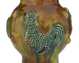 46
Georges Jouve
1910-1964
Rooster Vase, Circa 1950s
Glazed ceramic
Signed with incised artist's mark to underside and inscribed: Made in France
12.25" H x 10.5" Dia.
Estimate: $5,000 - $7,000