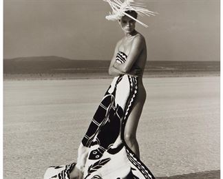 58
Herb Ritts
1925-2003
"Now And Zen 2, El Mirage," 1999
Silver gelatin print on paper
Edition: 3/7, printing date unknown
Copyright ink stamped, signed, titled, and numbered in pencil, verso: Mark McKenna - Executive Director, Herb Ritts Foundation; with other numbered notations verso
Image: 12.75" H x 10.5" W; Sheet: 14" H x 11.25" W
Estimate: $4,000 - $6,000