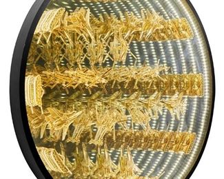 68
Peter Grondquist
b. 1979
Gilded Tanks, Planes, And Helicopters, 2015
LED lights and mixed media, electrified
Initialed and dated on the verso of the frame's upper edge: PG + 15; initialed again on the underside of the frame's lower edge
48" Dia. x 3.25" D
Estimate: $10,000 - $15,000