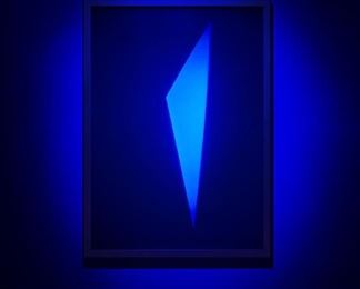 69
James Turrell
b. 1943
"Hologram #10," 2008
Mixed-media hologram and glass construction, electrified
Titled to a gallery label affixed verso; projector marked: 700mA BUCKPUCK 3023-D-E-700 LUXDRIVE
55" H x 40" W x 2.5" D
Estimate: $150,000 - $200,000