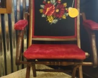 Walnut Victorian Small Fold Up Needlepoint Chair