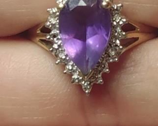 10K Gold Amethyst & Diamond Ring