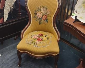 Walnut Victorian Needlepoint Parlor Chair