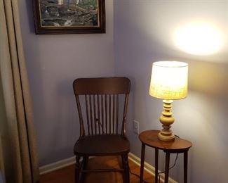 oil painting and small rocker and table