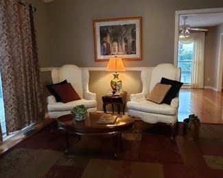 pair white wingback chairs