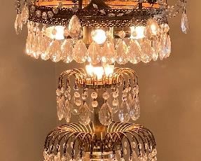 Michael Amini End Table w 2 Doors pair, Crystal Table Chandelier pr