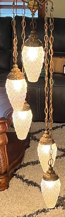 OMG! Look what we found! Vintage Swag Opalescent Light Fixture w 5 Pendants Hollywood Regency
