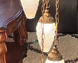 OMG! Look what we found! Vintage Swag Opalescent Light Fixture w 5 Pendants Hollywood Regency...the pictures don't do it justice.