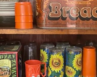 Vintage glassware and kitchen items.