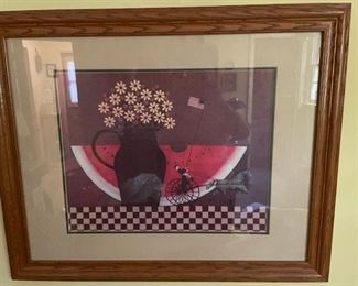 Checkerboard print in frame.