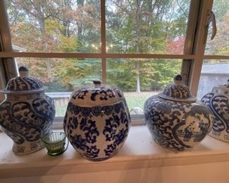 Blue and white ginger jars.