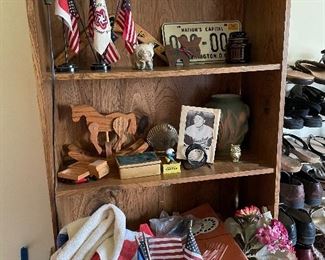 Bookshelf with knick-knacks.