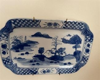 Blue and white plate.