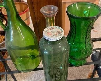 Vintage green bottles.