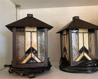 Pair of stained glass lantern/accent lamp.