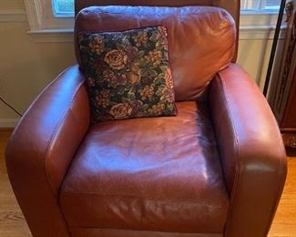 Red leather recliner.