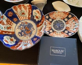 Imari plates and Waterford.