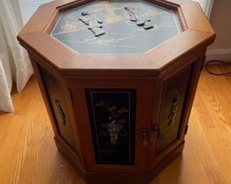 Vintage octagonal hand carved teak wood Asian table (purchased in Vietnam).