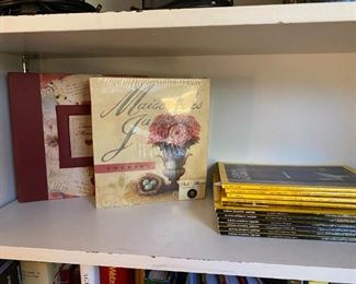Photo albums and magazines.