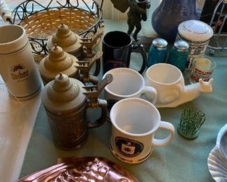 Assorted mugs and other items.
