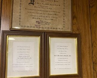 Framed commendations.
