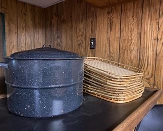 Lobster pot and serving trays.