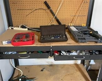 Tool bench and tools.