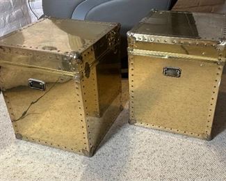 2pc Vintage Polished Brass Trunks End Tables PAIR	22 x 18.5 x 18.5in	HxWxD
