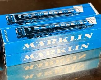 Lot of 4 Marklin 4049  Passenger Car/Coach Train light Blue Box Ho Toy Train Märklin	Box: 1.5x10x2in	HxWxD
